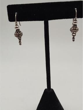 Sterling Silver Bali Bead Dangle Earrings 925